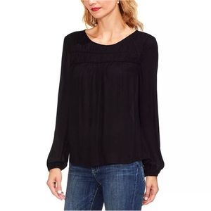 VINCE CAMUTO black blouse gathered neckline, Small